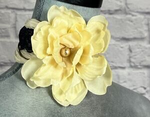 Handmade Shabby Chic Cottagecore Choker Necklace with Offset Large Cream Flower